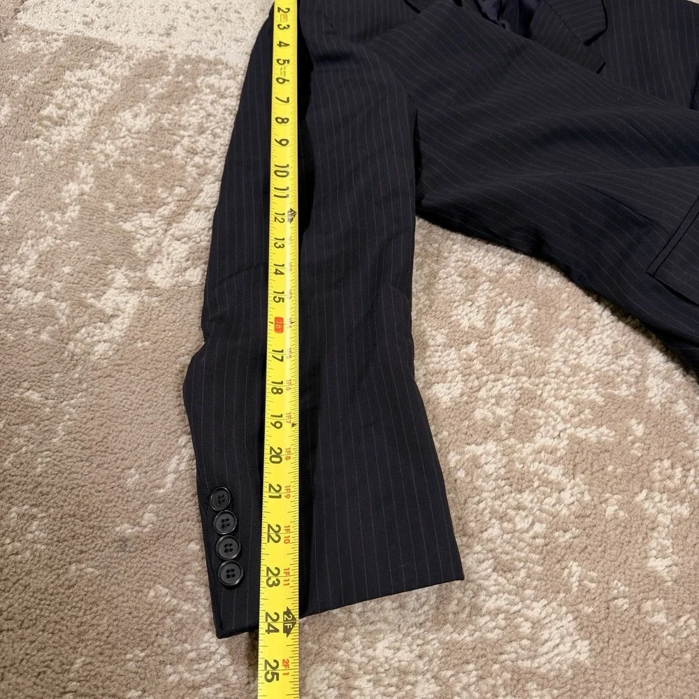 Vtg Chaps Ralph Lauren Suit Mens Wool Cashmere Stripe Black 46R 40x30 Classic